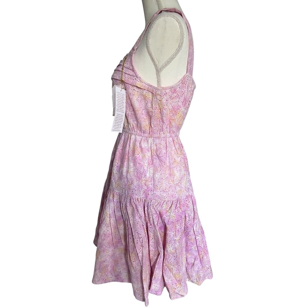 Sundress Paris Pink Eyelet Dress Mini Tiered Cotton Boho Vacation Size M - Picture 4 of 7